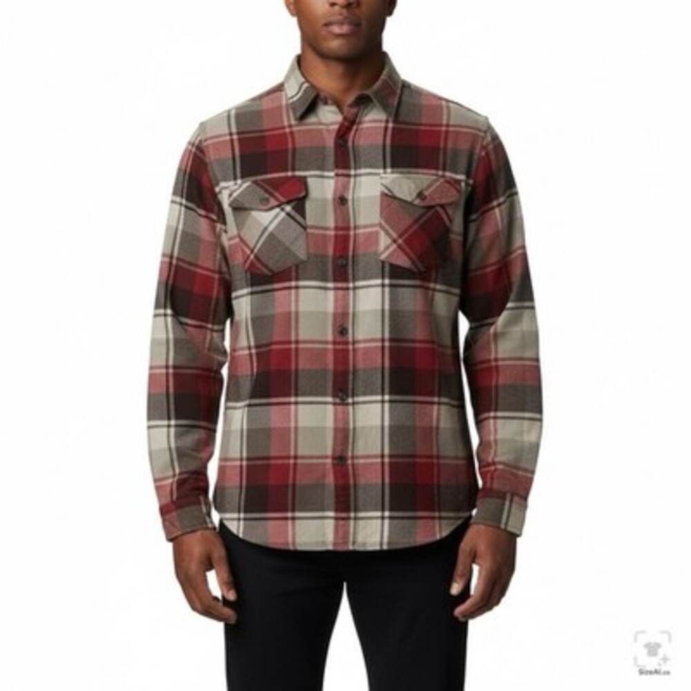 Columbia Flannel Shirt Mens Large Red Gray Plaid Long Sleeve Button Up Outdoor L